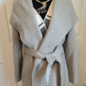 Lauren Ralph Lauren Coat Gray Houndstooth Belted Coat